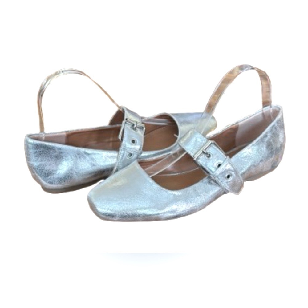 Metallic Silver Mary Jane Slingback Flats